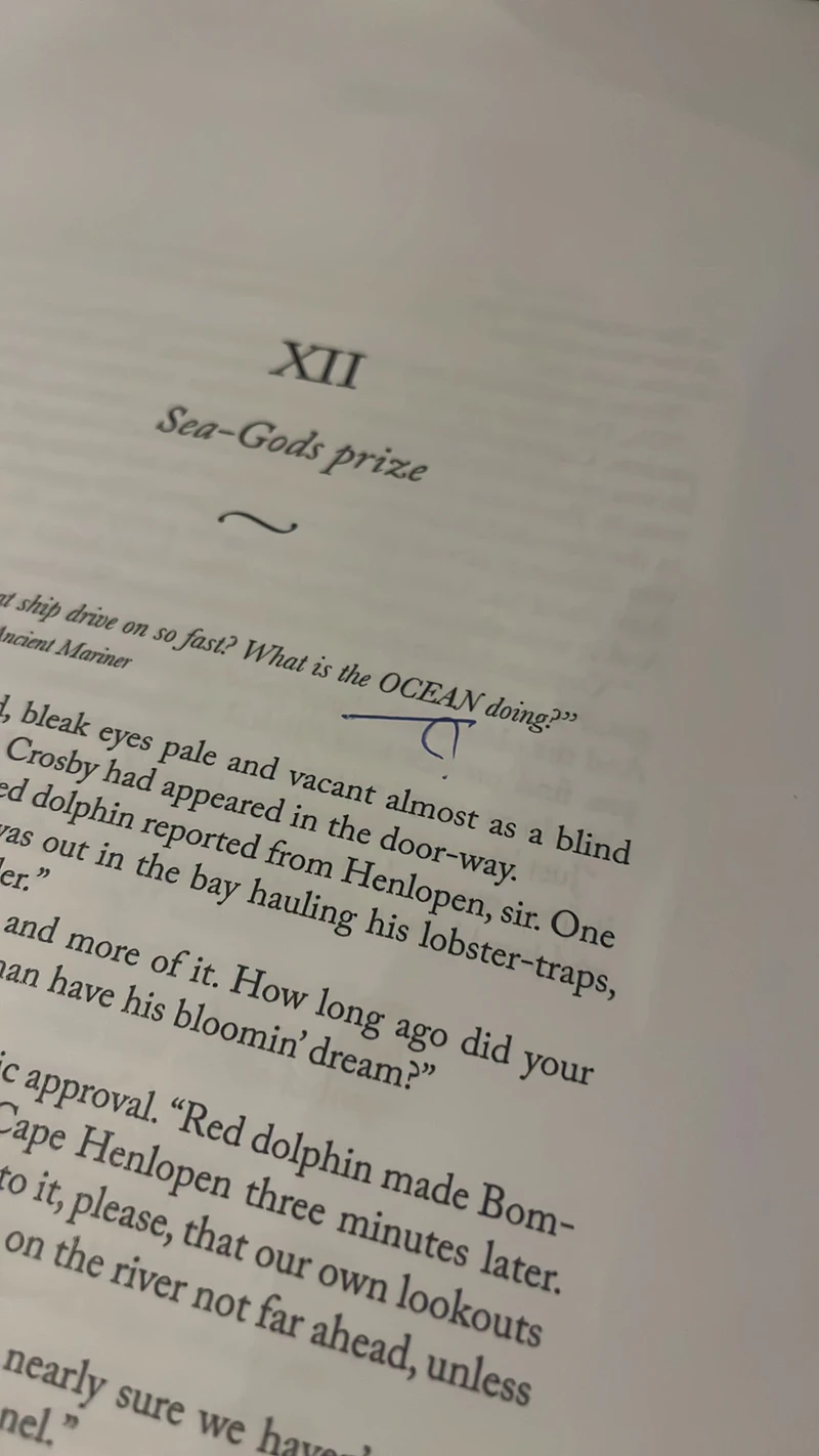 Alpha proof of chapter XII of Claimed, Sea-Gods prize, with a pencil correction